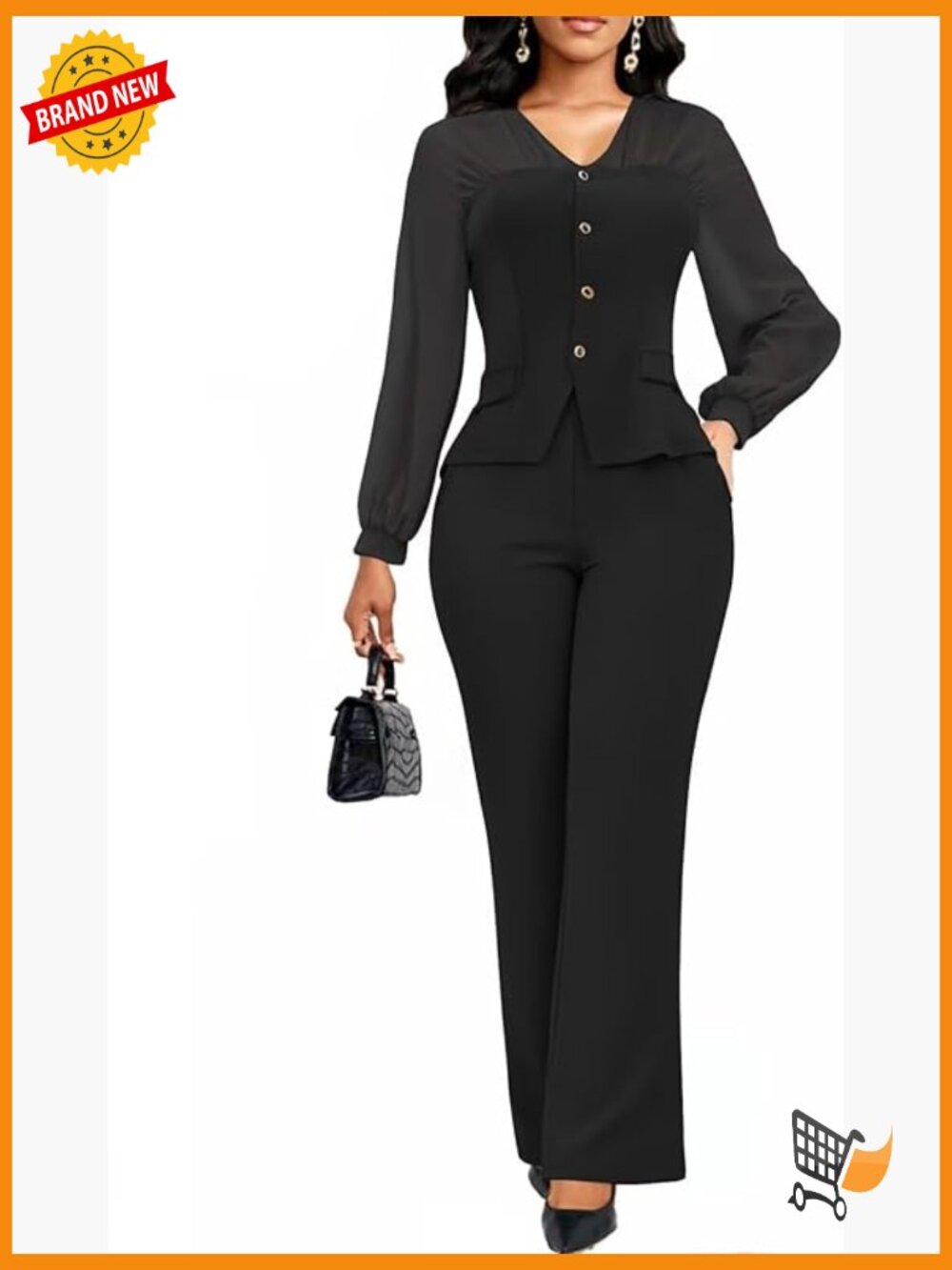 2 Piece Pantsuit Set Mesh Blazer Wide Leg Pants Business Casual Office Work